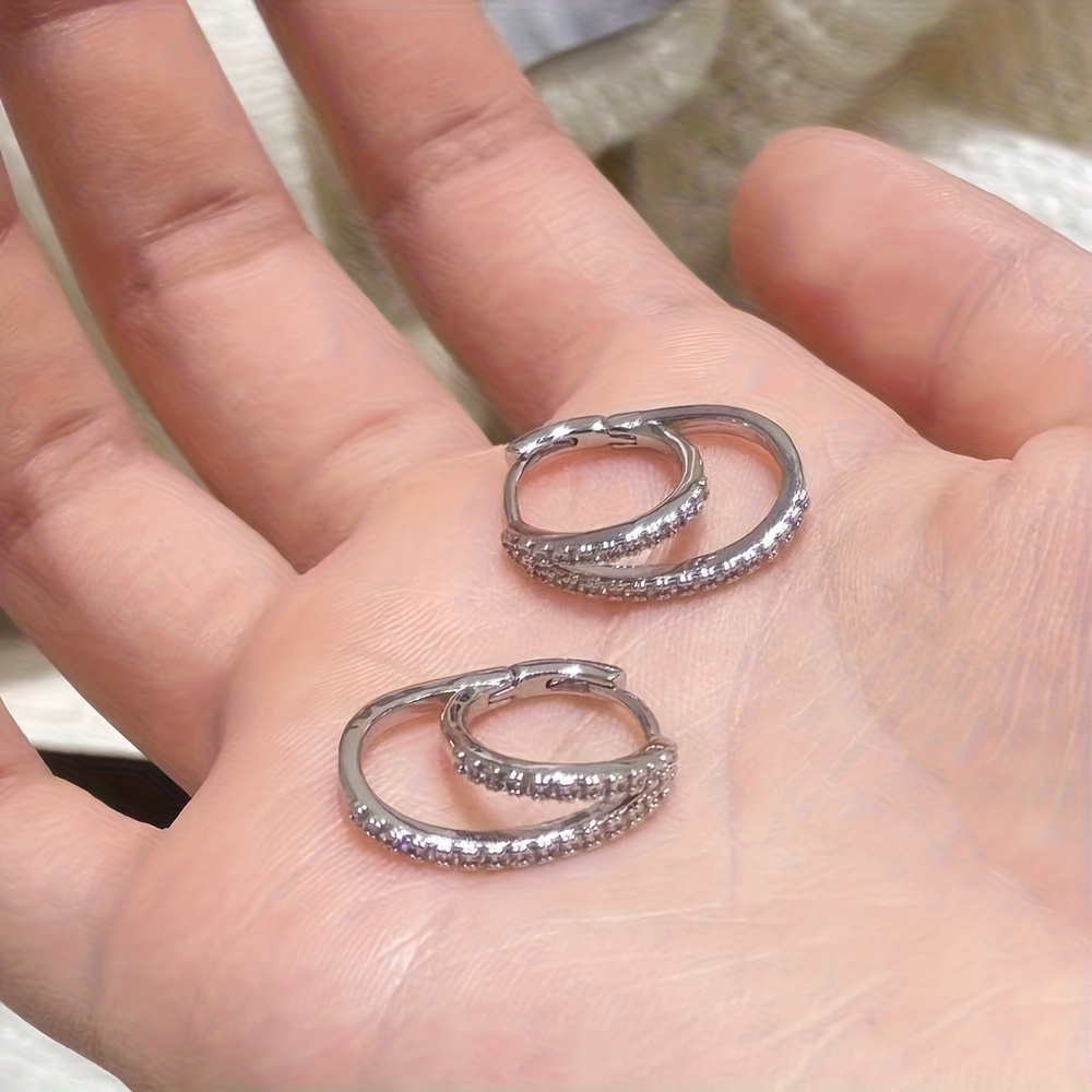 Women's Irregular Double-Layer Ear Hoops with Synthetic Zirconia